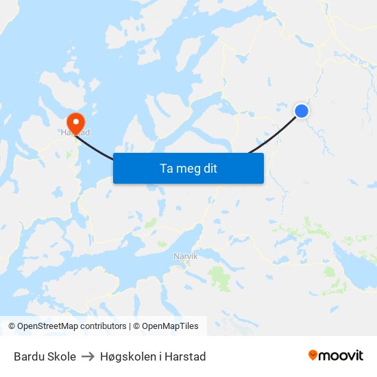 Bardu Skole to Høgskolen i Harstad map
