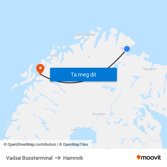 Vadsø Bussterminal to Hamnvik map