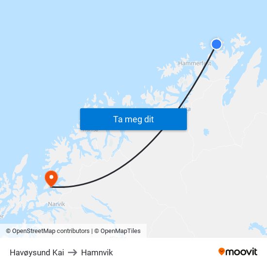 Havøysund Kai to Hamnvik map