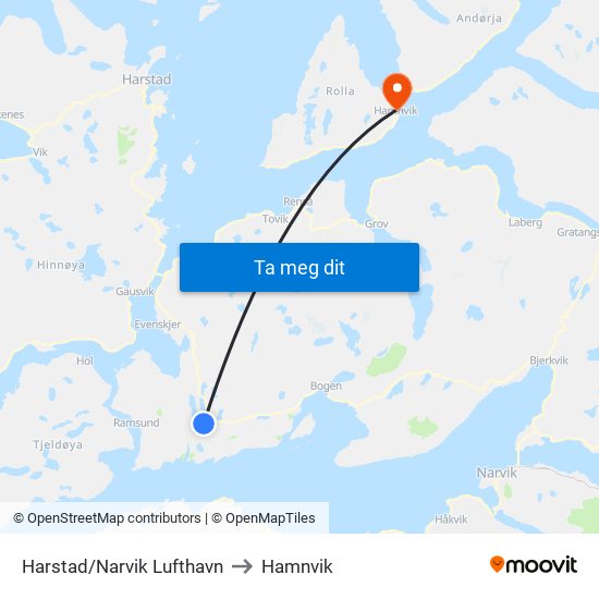 Harstad/Narvik Lufthavn to Hamnvik map