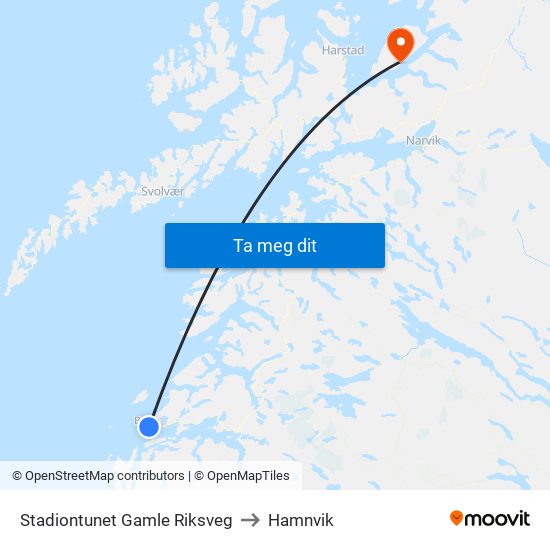 Stadiontunet Gamle Riksveg to Hamnvik map