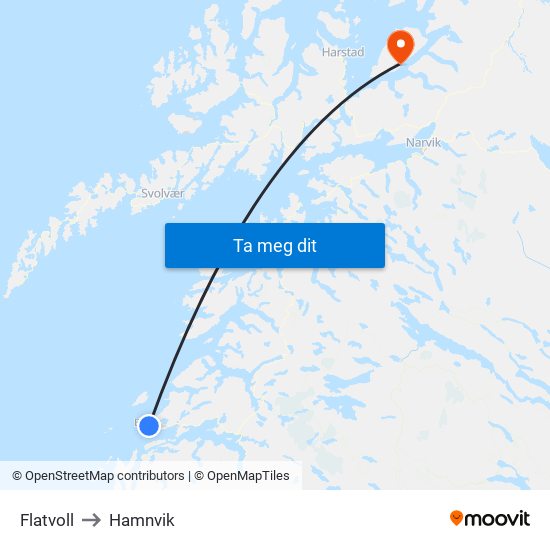 Flatvoll to Hamnvik map