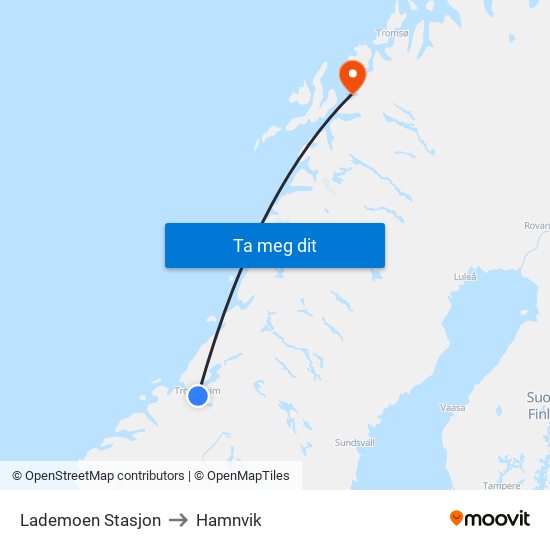 Lademoen Stasjon to Hamnvik map