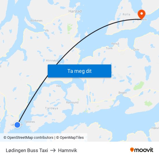 Lødingen Buss Taxi to Hamnvik map
