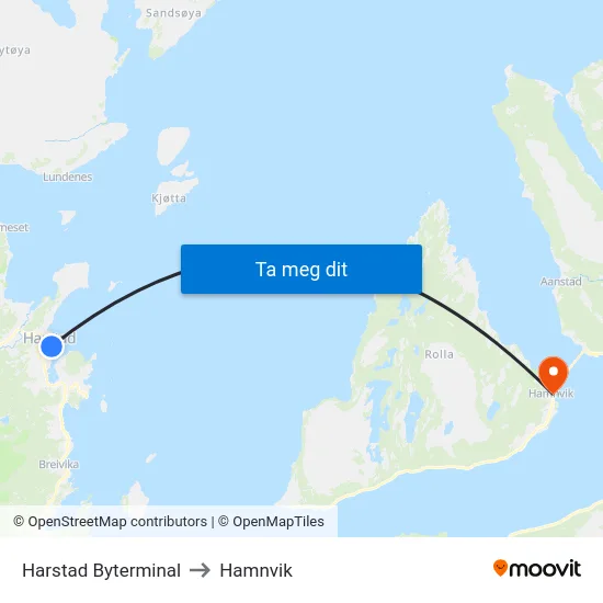 Harstad Byterminal to Hamnvik map