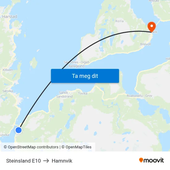 Steinsland E10 to Hamnvik map
