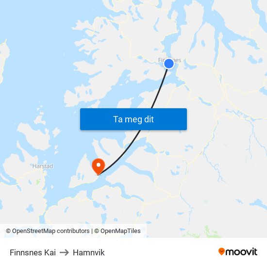 Finnsnes Kai to Hamnvik map