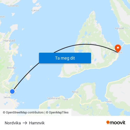 Nordvika to Hamnvik map