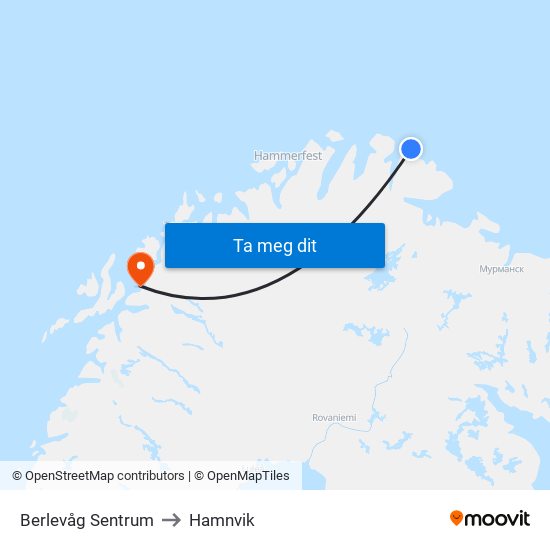 Berlevåg Sentrum to Hamnvik map