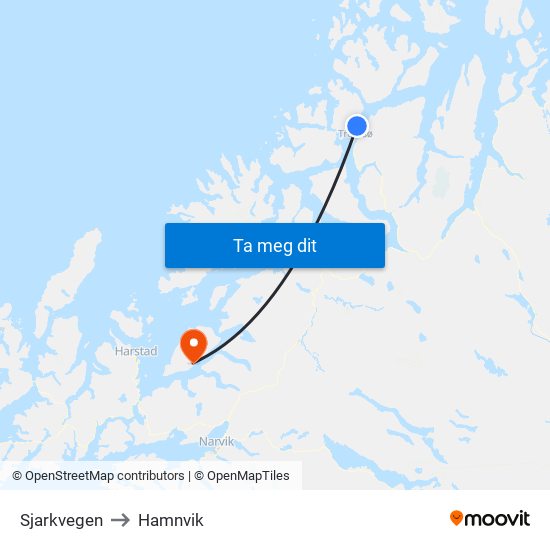 Sjarkvegen to Hamnvik map