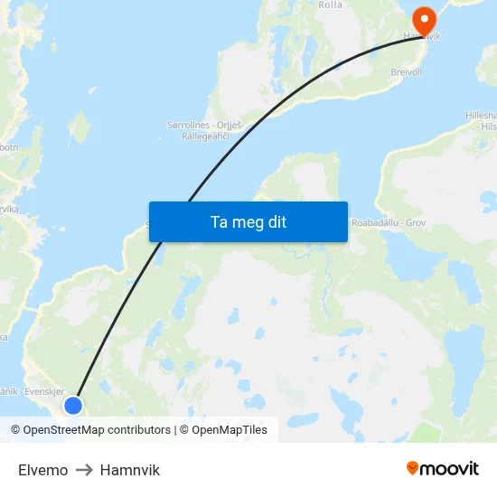 Elvemo to Hamnvik map