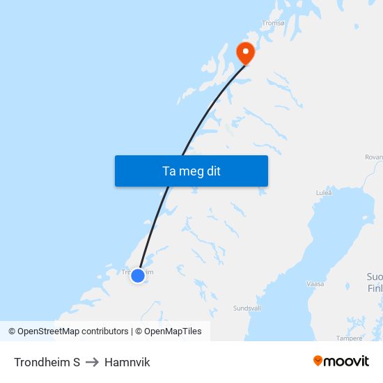 Trondheim S to Hamnvik map