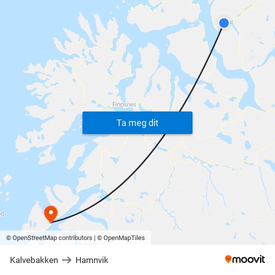 Kalvebakken to Hamnvik map