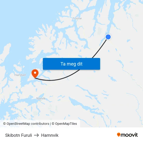 Skibotn Furuli to Hamnvik map