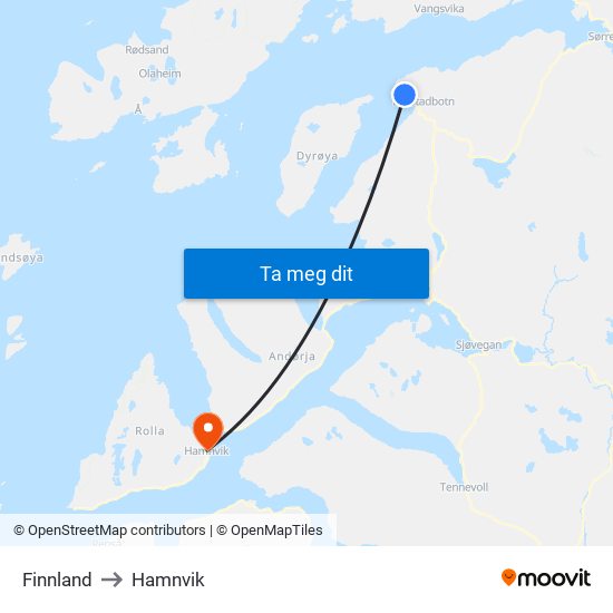 Finnland to Hamnvik map