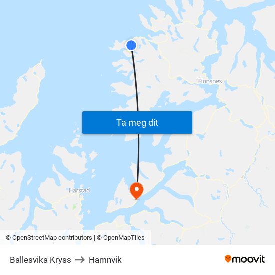 Ballesvika Kryss to Hamnvik map