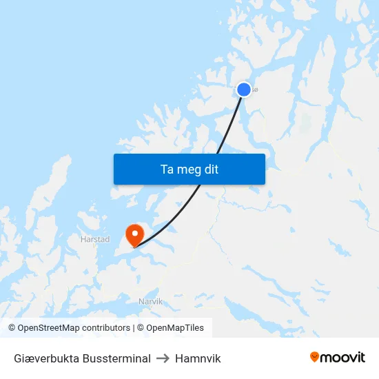 Giæverbukta Bussterminal to Hamnvik map