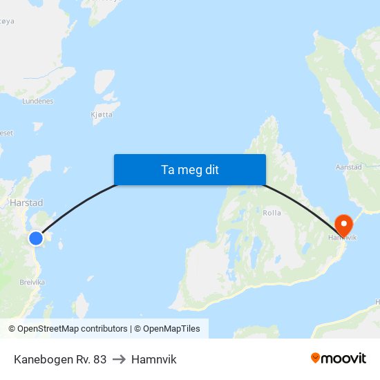 Kanebogen Rv. 83 to Hamnvik map