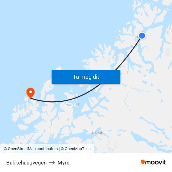 Bakkehaugvegen to Myre map