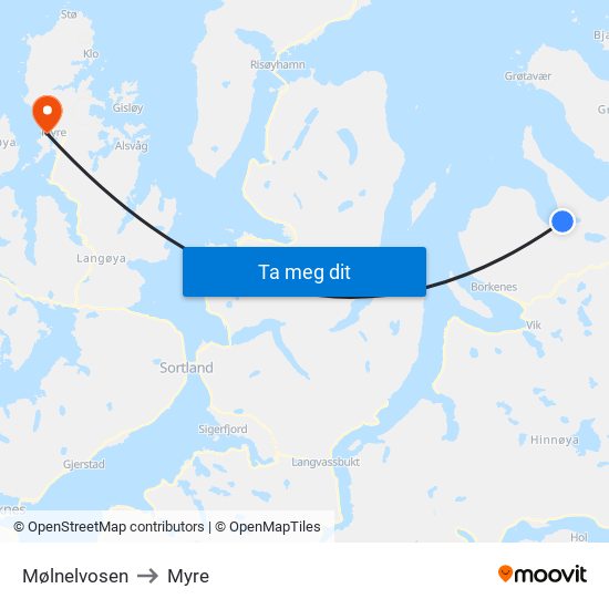 Mølnelvosen to Myre map