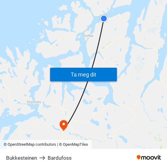 Bukkesteinen to Bardufoss map