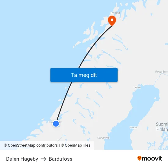Dalen Hageby to Bardufoss map