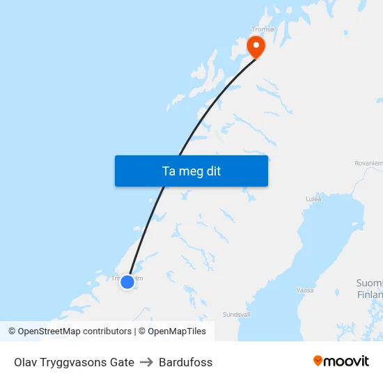 Olav Tryggvasons Gate to Bardufoss map