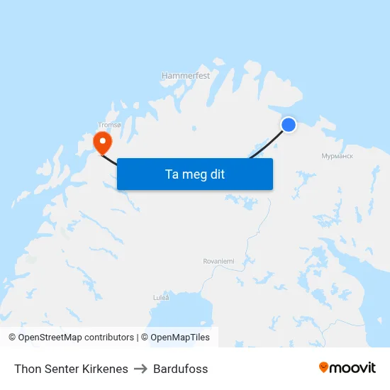 Thon Senter Kirkenes to Bardufoss map