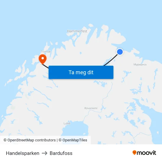 Handelsparken to Bardufoss map