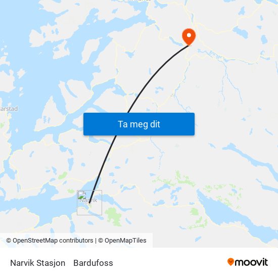 Narvik Stasjon to Bardufoss map