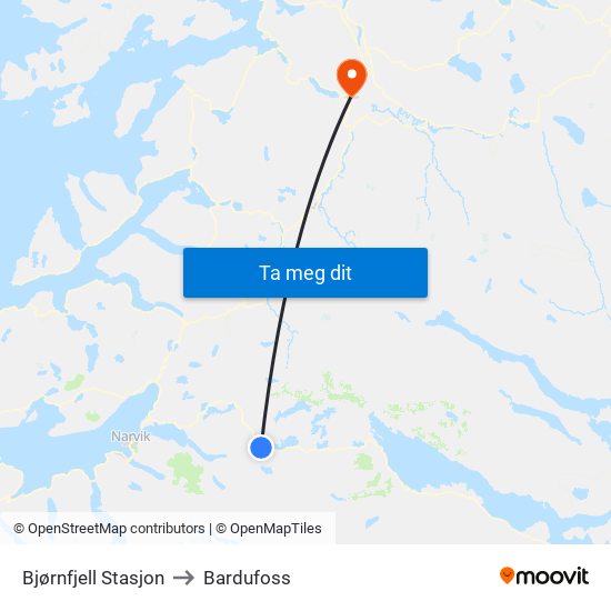 Bjørnfjell Stasjon to Bardufoss map