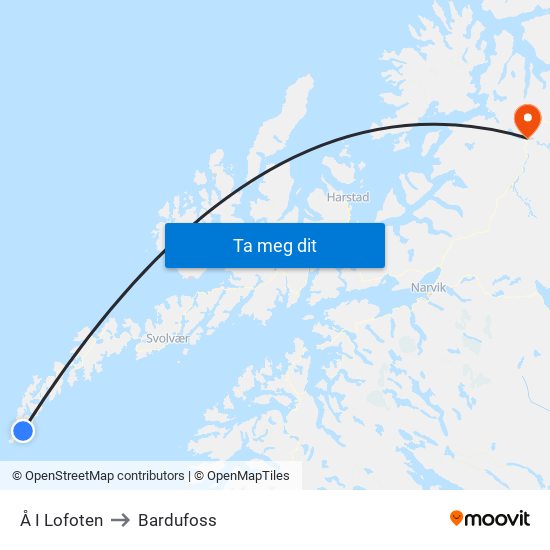 Å I Lofoten to Bardufoss map