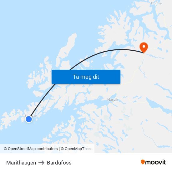 Marithaugen to Bardufoss map