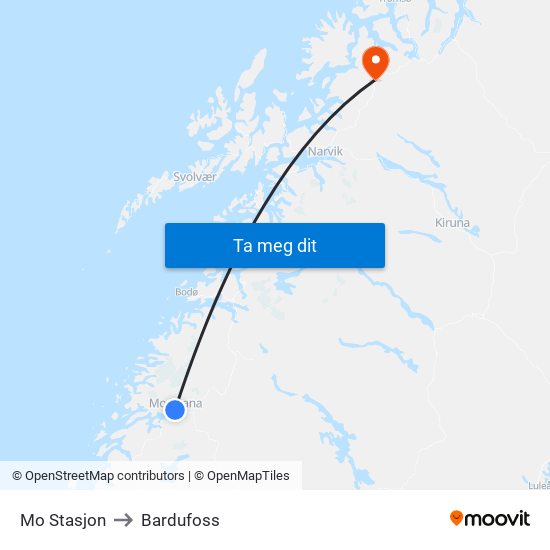 Mo Stasjon to Bardufoss map