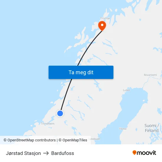 Jørstad Stasjon to Bardufoss map