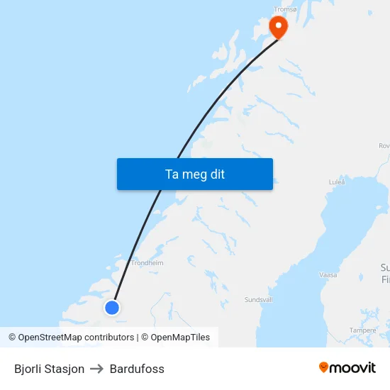 Bjorli Stasjon to Bardufoss map