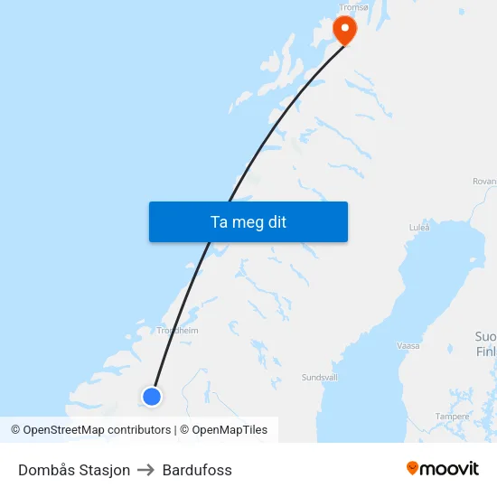 Dombås Stasjon to Bardufoss map