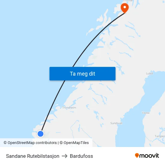 Sandane Rutebilstasjon to Bardufoss map