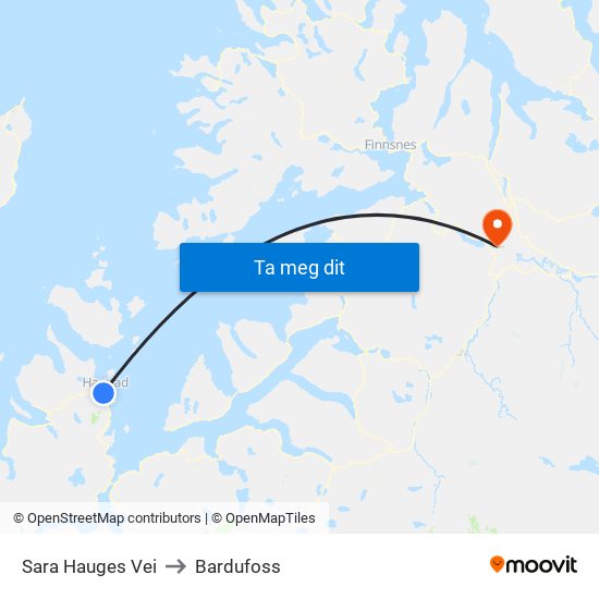 Sara Hauges Vei to Bardufoss map