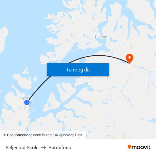 Seljestad Skole to Bardufoss map