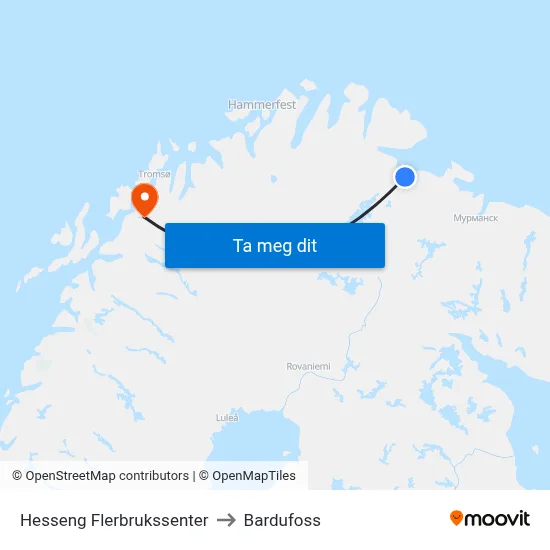 Hesseng Flerbrukssenter to Bardufoss map