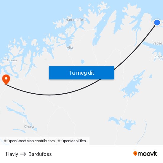 Havly to Bardufoss map