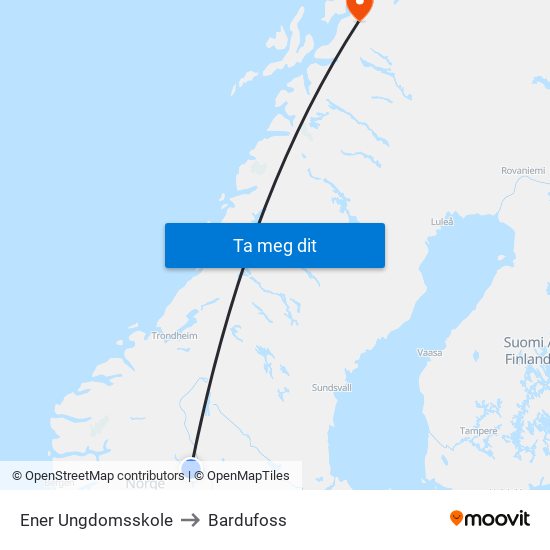 Ener Ungdomsskole to Bardufoss map