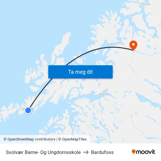 Svolvær Barne- Og Ungdomsskole to Bardufoss map