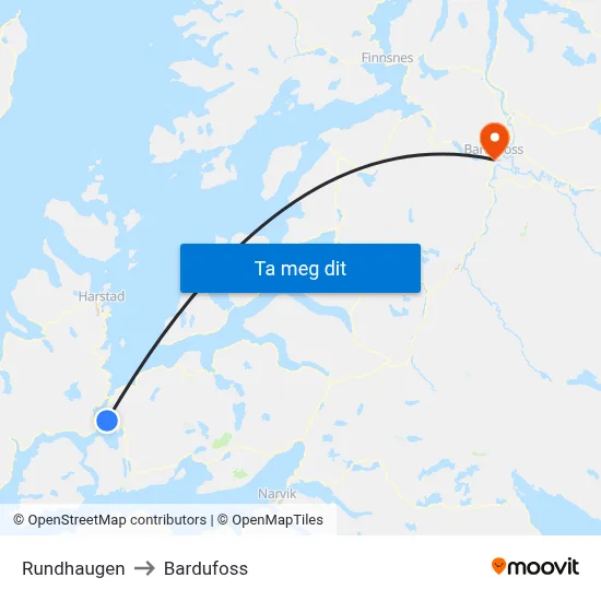 Rundhaugen to Bardufoss map