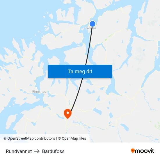 Rundvannet to Bardufoss map