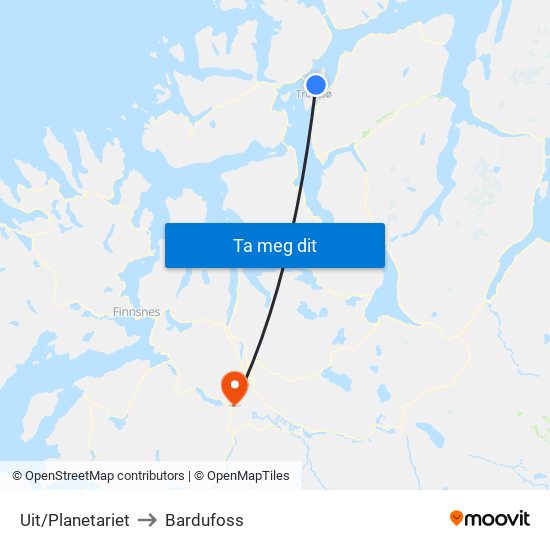 Uit/Planetariet to Bardufoss map