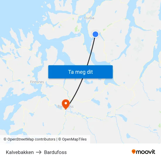 Kalvebakken to Bardufoss map