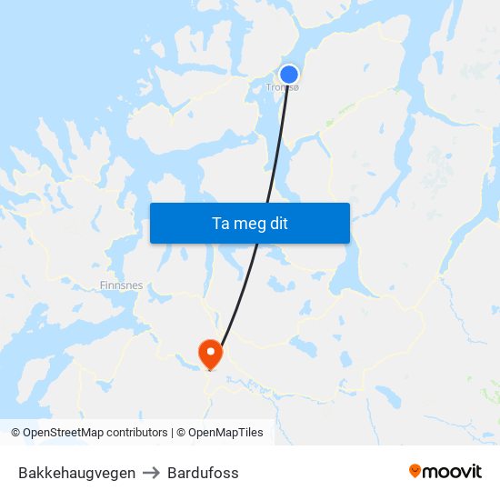 Bakkehaugvegen to Bardufoss map