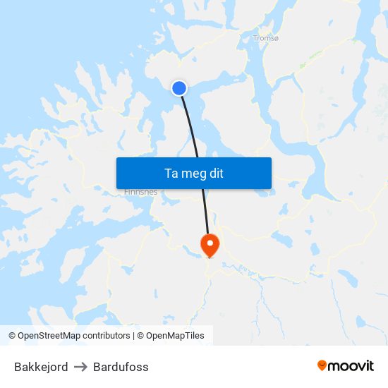 Bakkejord to Bardufoss map